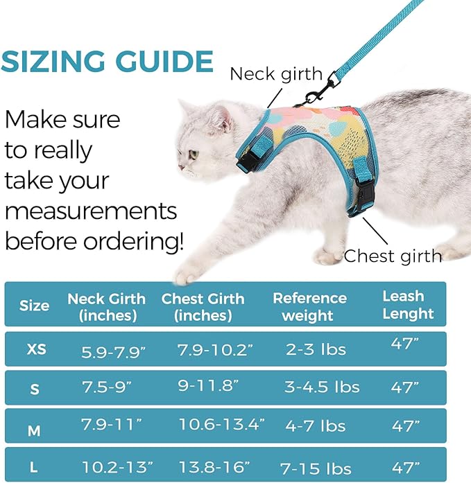 Cat Harness and Leash Escape Proof Cat Leash for Walking Travel Kitten Harness Service Cat Vest Medium