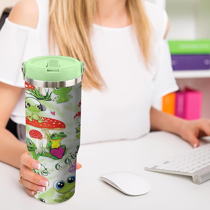 30 Oz Frog Tumbler with Handle and Straw, Frog Cup Insulated Frog Coffee Mug, Double Wall Stainless Steel Frog Mug, Leak Proof Frog Coffee Cup, Frog Gifts for Women and Frog Gifts for Frog Lovers