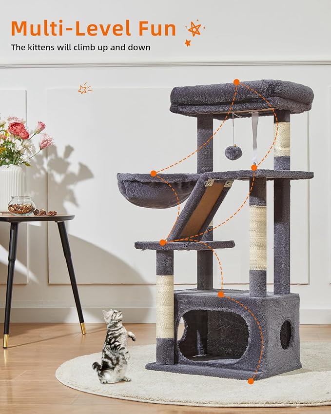 Taoqimiao Cat Tree,38.2-Inch Cat Tower for Indoor Cats,Suitable for Kittens with Luxurious cat condo with Adjustable Baskets and Luxurious Perch MS029SG Smoky Gray