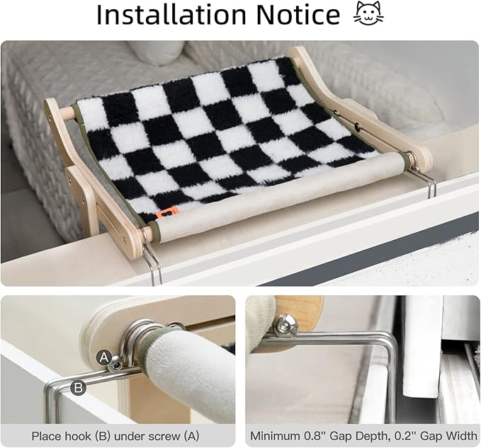 MEWOOFUN Sturdy Cat Window Perch Cat Hammock for Window Cat Window Seat Bed with Reversible Mat No Suction No Drilling Cat Perches Holds Up to 40lbs (Black/White)