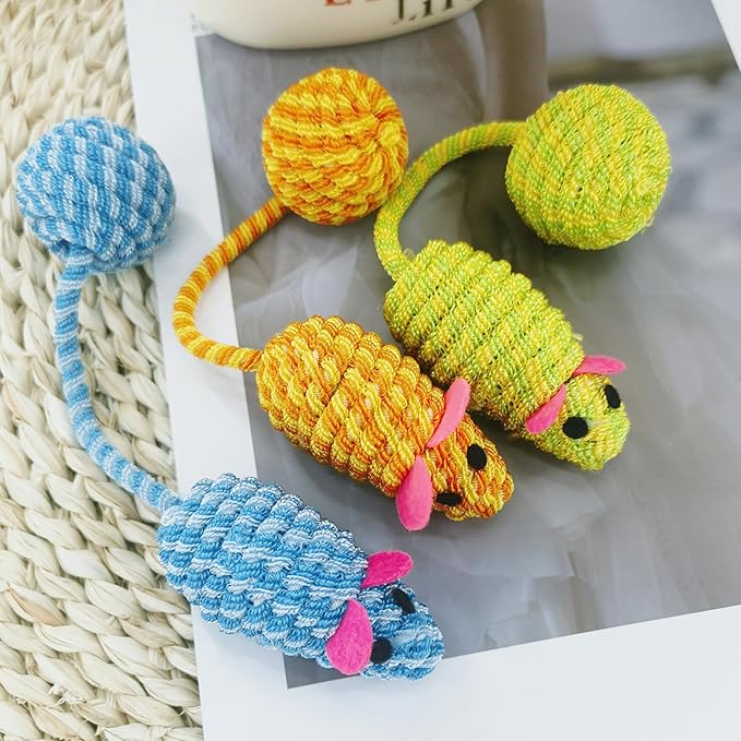 3Pcs Cat Mouse Toy Sounding Mouse and Cat Toy Mice Shape Kitten Toys for Indoor Cats Kittens Cat Chew Toy Interactive Squeaky Mouse Cat Ball Toy Pack