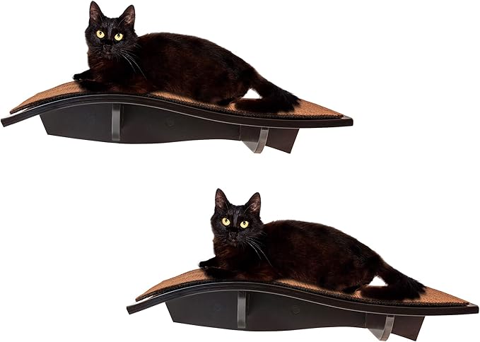 Arf Pets Cat Perch, Wall-Mounted Wooden Shelf for Your Pet, Attractive Curved Wood Ledge Encourages Natural Activity & Fun Exercise for Your Kitty,Sturdy Feline Furniture, Holds Up to 44 Lbs. 2 Pack
