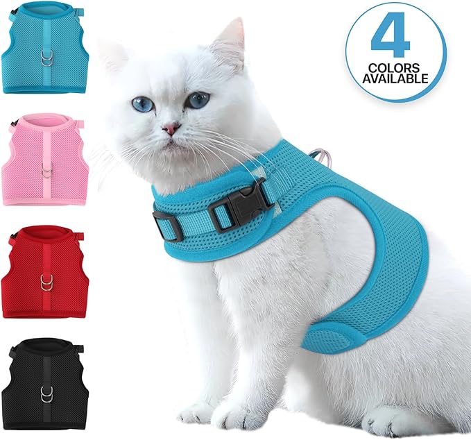 MoNiBloom Soft Cat Harness for Walking Escape Proof and Travel, Kitten Adjustable Breathable Vest Harness - Sky Blue, M