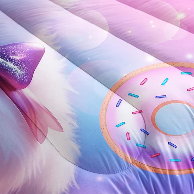 AILONEN Kids Cat Comforter Set Full Size,Kawaii Kitten Comforter for Girls,Colorful Rainbow Cat Bedding Set 3 Pieces,1 Comforter with 2 Pillowcases