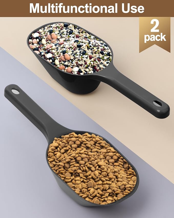 2 PACK Dog Food Scoop,1 Cup Capacity Pet Food Scoop With Measuring Lines For Dog, Puppy and Cat (Black)