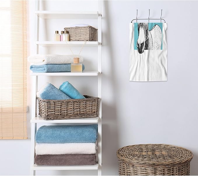 AOYEGO Donkey Towels Portrait of Cute Farm Animal Donkey Head Black White Turquoise Bathroom Kitchen Hand Towels Beach Bath Face Towels for Yoga Swim Golf 15x30 Inch