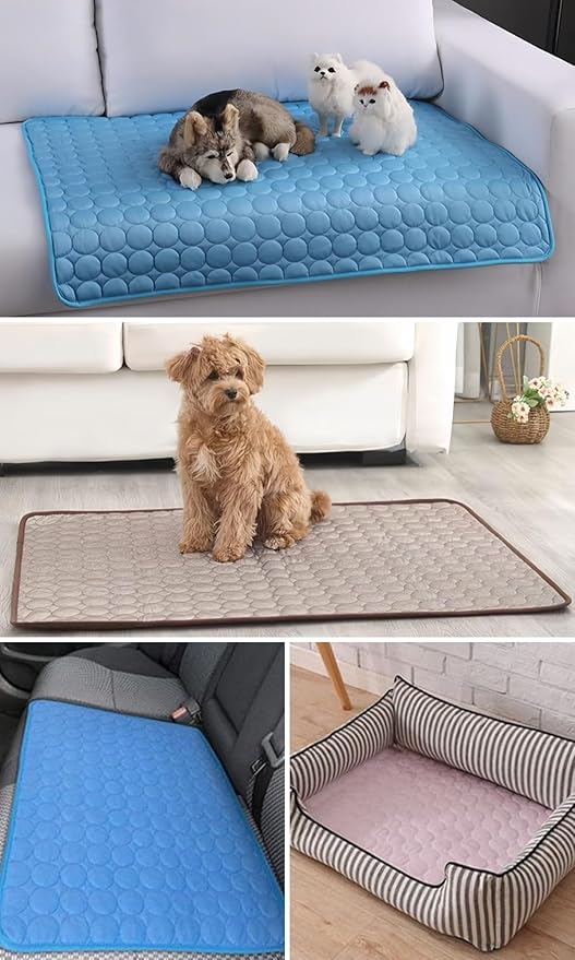 Dog Cooling Mat Washable, Portable Summer Dog Pad, Water-Absorbent Pet Cooling Pad, Ice Silk Self-Cooling Mat for Dog for Kennel/Sofa/Bed/Floor/Car Seats(Light Blue,15x19in)