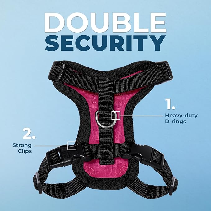 Voyager Step-in Lock Adjustable Cat Harness w. Cat Leash Combo Set with Neoprene Handle 5ft - Supports Small, Medium and Large Breed Cats by Best Pet Supplies - Fuchsia/Black Trim, XS