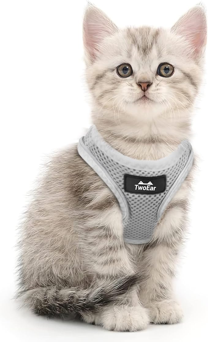 TwoEar Dog Vest Harness Reflective, No-Pull Pet Harness Easy Control with Breathable Mesh, Soft Puppy Step-in Harness No-Choke for Outdoor Walking, Training for Small Dogs, Cats(XS, Grey)