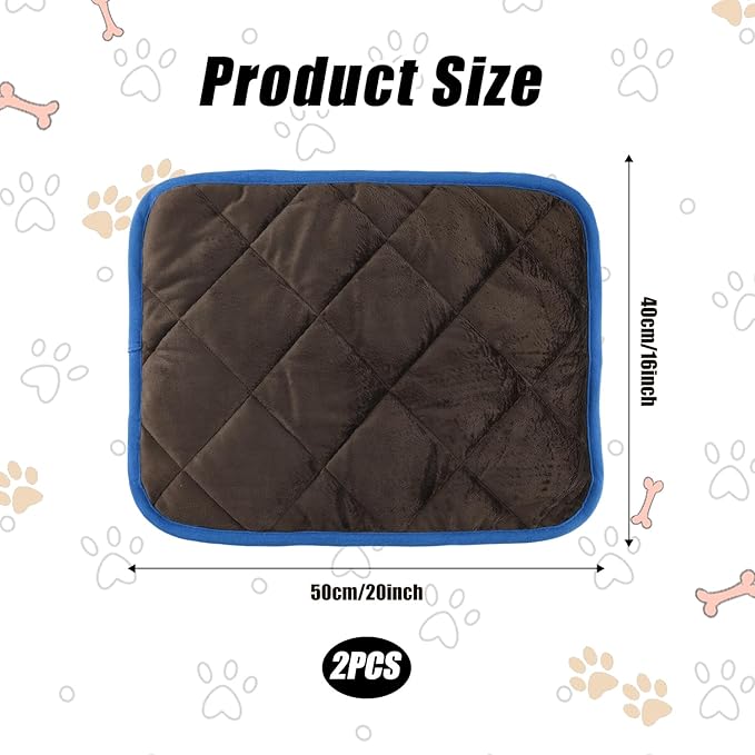 2pcs Self Heating Cat Mat, 16x20 Inch Self Heating Pet Pad Heat Reflective Soft Layer Warm Cat Bed Mat Non Skid Cat Thermal Pads for Cat Puppy Rabbit in Winter (Brown)