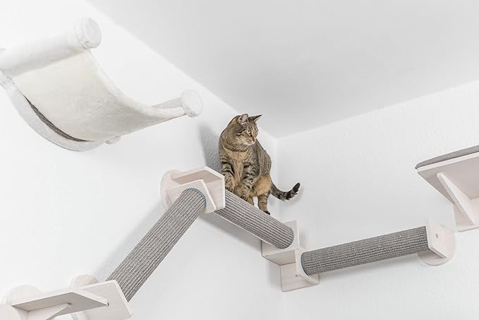 TRIXIE Wall Set 6, Indoor Corner Cat Scratching Post, Climbing Platforms, Removable Cushion, Corner Cat Ledges, Gray/White