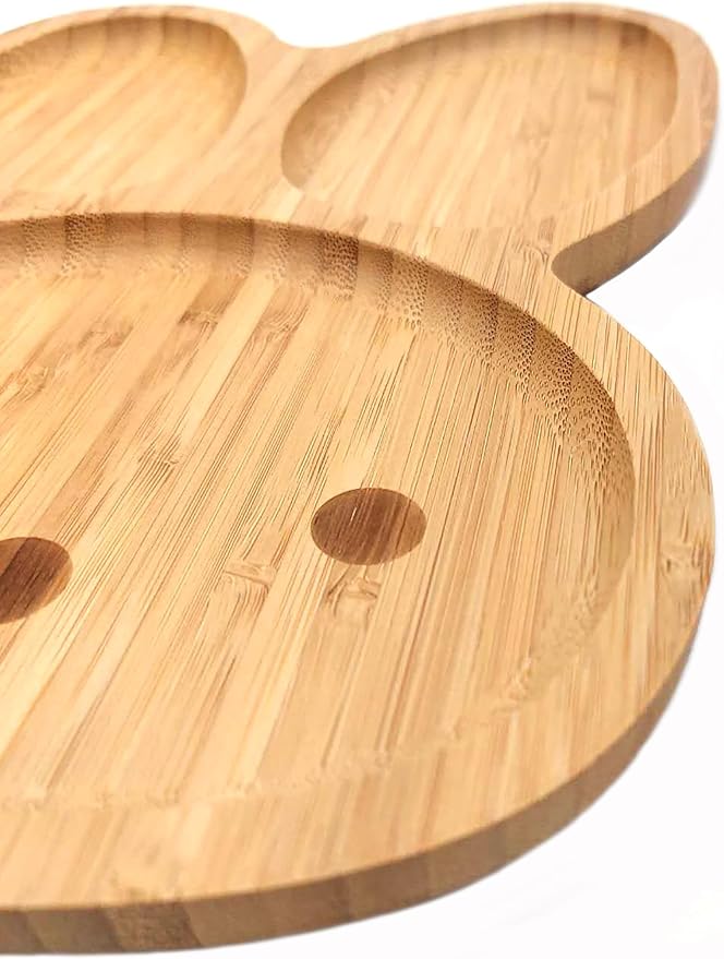4919, Bamboo Snack Plate, Eco-Friendly, Cute Bunny Face Shaped, 11" x 7.5, 1 pc