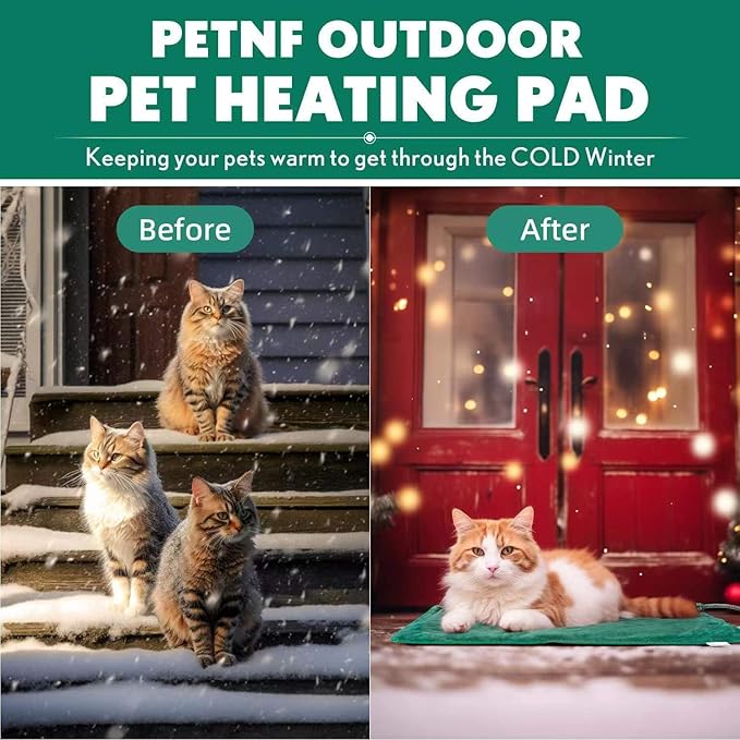PETNF Outdoor Heated Pet Bed with Waterproof Cover,Pet Heating Pads for Dog,Soft Electric Blanket Auto Temperature Control,Heating Mat for Dog House Cabin Cot Doorway,Rescue Cats,Green