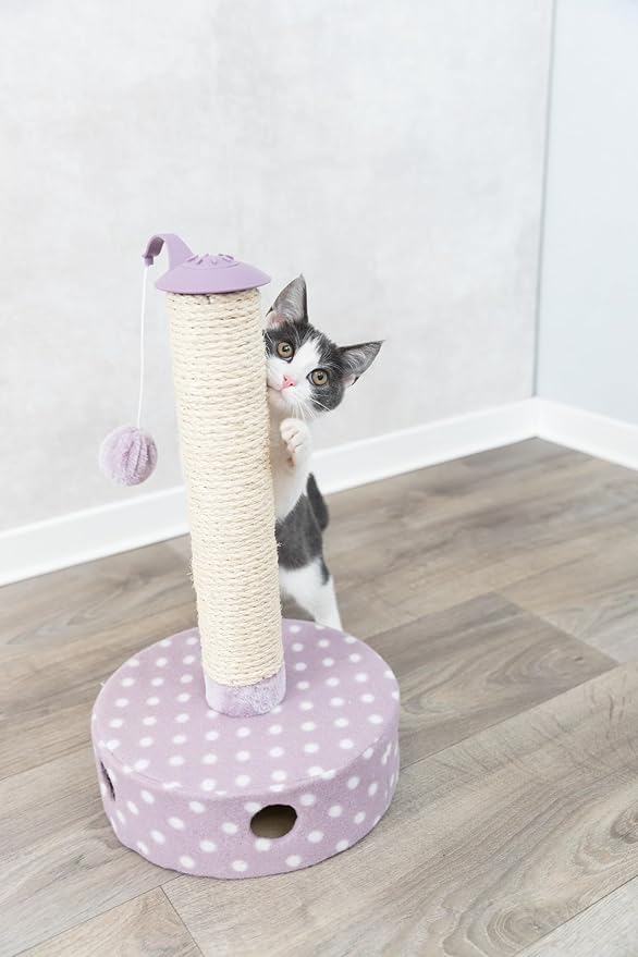 TRIXIE Junior Scratching Post Fleece Ideal for Small Cats and Kittens, Cat Scratcher with Toys