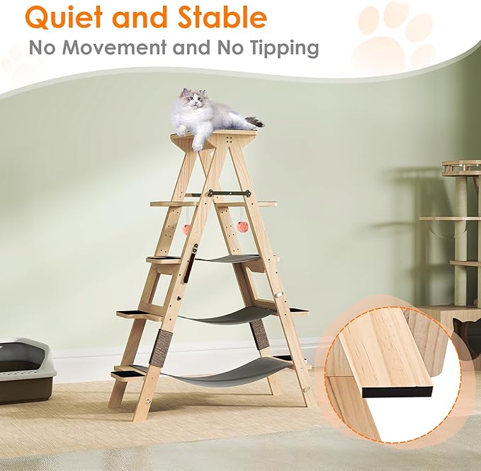 5.3 Fts Height Cat Climber 5 Tiers Cat Climbing Shelves with Hammocks - Multi-cat Family Gospel, Luxury Cat Climbing Tree for Cat Exercise and Relaxing, Top Soft Cat Bed for Far-Reaching Views
