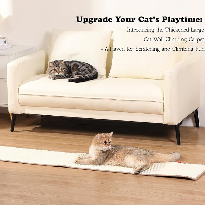 66.93x13.38x0.32 inch Thickened Cat Wall Scratcher Carpet, Cat Climbing Wall, Durable Cat Wall Furniture, Tall Cat Scratching Post, Wall Scratchers for Indoor Cats, Couch Sofa Protector (Beige)