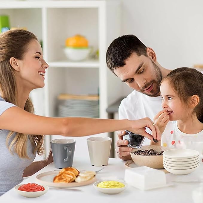 4 Inch Appetizer Plates 8 Pieces, Lightweight and Unbreakable Wheat Straw Plates, Small Sauce Plate, Mini Serving Bowls for Side Dishes, Condiment, Appetizer (White)