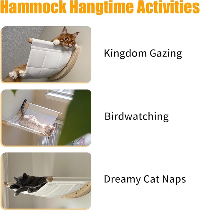 Cat Wall Hammock with Two Steps, Wall Mounted Cat Funiture with Stable Shelves and Perches for Sleeping, Playing, Climbing and Lounging, Wall Mounted Cat Bed for Large Cats