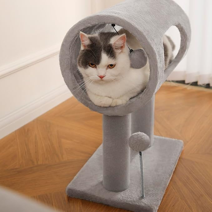 Cat Craft Cat Scratching Post 20.5" Cat Tree with Tunnel Bed Carpet Cat Tower Kitten Tree Cat Tree with Hanging Ball for Indoor Cat, Grey