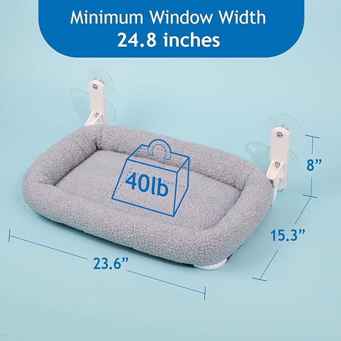 Foldable Cat Hammock for Window - Cordless, Embeded Machine Washable Bed, Robust Metal Frame - Cat Window Perch for Large Cats and Kittens (Gray Bolster Bed, Large)