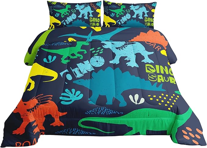 Axolotl Boys Bedding Cartoon Dinosaur Comforter Set Twin Size,Cute Dinosaur Bedding Set for Boys Girls Teens Kids Adults Room Decor,Kids Comforter Set All Season,1 Quilt 2 Pillow Cases,Blue