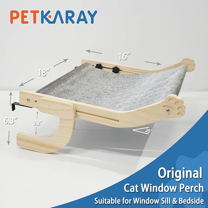 PETKARAY Cat Window Perch, Adjustable Cat Hammock for Windowsill, Indoor Window Shelves and Seat, Window Perch for Large Cats, Grey