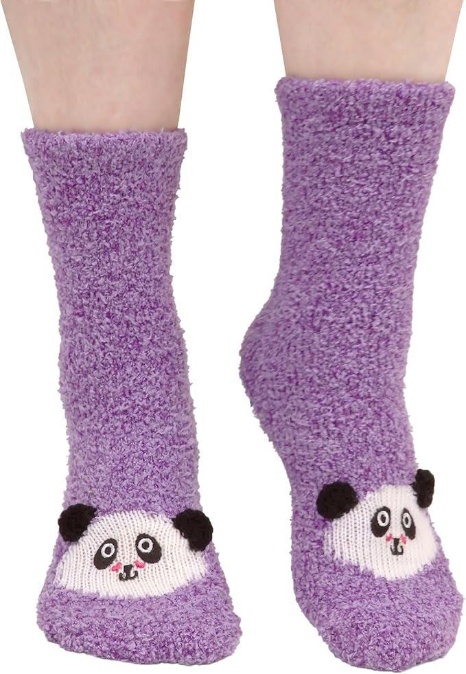 BambooMN Super Soft Warm Cute Women's Animal Non-Slip Fuzzy Fluffy Crew Winter Home Socks