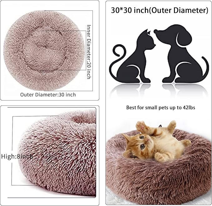 Nisrada Dog Bed for Small Medium Large Dogs, 30 inch Calming Dogs Bed, Washable-Round Cozy Soft Pet Bed for Puppy and Kitten with Slip-Resistant Bottom