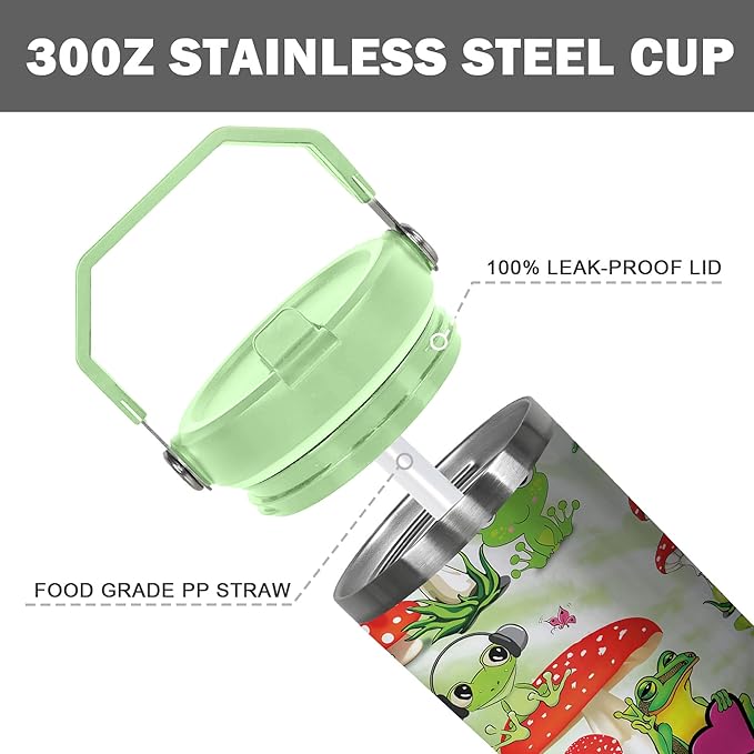 30 Oz Frog Tumbler with Handle and Straw, Frog Cup Insulated Frog Coffee Mug, Double Wall Stainless Steel Frog Mug, Leak Proof Frog Coffee Cup, Frog Gifts for Women and Frog Gifts for Frog Lovers