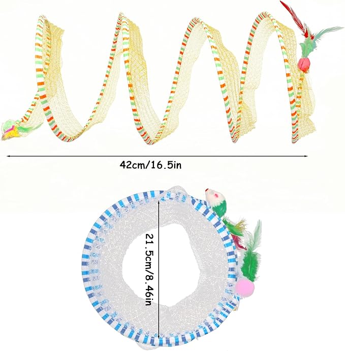 2 Packs Folded Cat Tunnel, Cat Toys Tunnels for Indoor Cats, Large Cat Tunnel Bed for Kittens, Cat Donut Tunnel, Interactive Cat Toys for Outdoor Activity, Decompression Interactive Cat Spring Toys