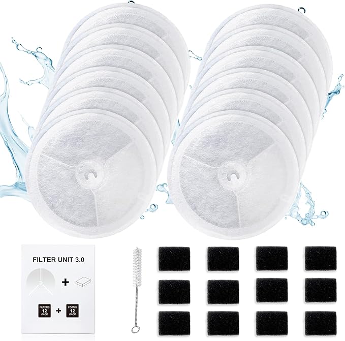 12 PCS Upgraded Filter Unit 3.0 Pet Cat Water Fountain Filters Fit For E versweet Solo 2/Solo SE, E versweet 3 Pro/2S/3, Including Replacement Filters and Replaced Foam Pump Filter (12 pcs)