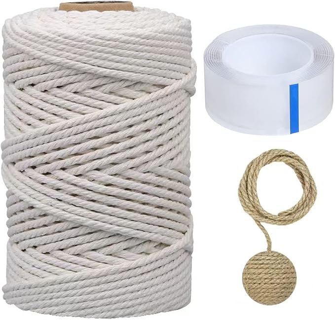 Natural Jute Twine Hemp String for Cat Scratcher Post, 164FT, 6MM, Multipurpose Use