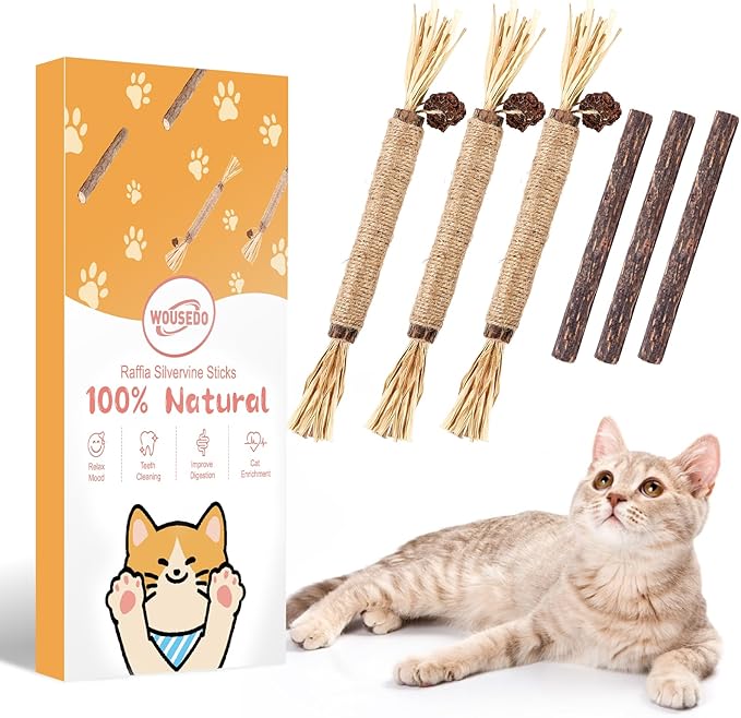 6 Pack Silvervine Sticks Cat Toy, Natural Cat Chew Stick for Cat Dental Care Teeth Cleaning,Matatabi Cat nip Treat Toys for Indoor Cats& Kittens