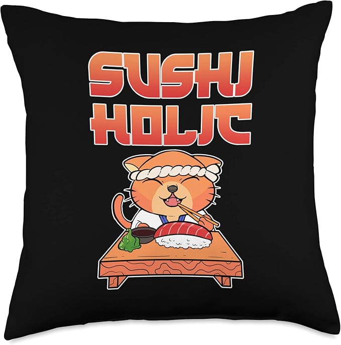 Anime Figure Sushiholic Sushi Cat Seafood Foodie Manga Merch Throw Pillow