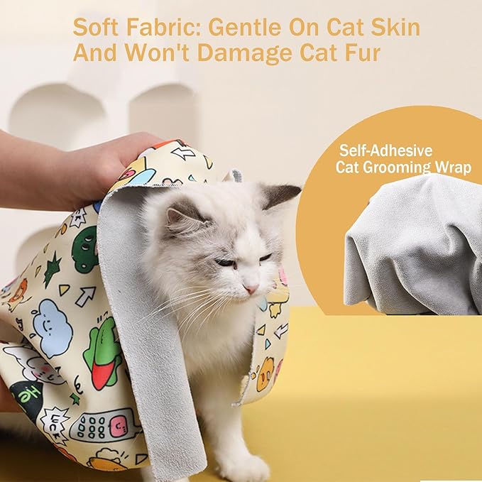 2025 New Cat Grooming Wrap, Self-Adherent, Anti-Bite, Anti-Scratch, Anti-Escape Calming Wrap for Medicine, Nail Clipping(75 * 75)