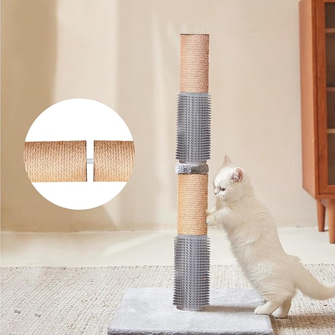 2 PCS Cat Scratching Post with Self Groomer Cat Brush, Jute Twine Vertical Scratcher Posts for Indoor Cats and Kittens, 11.8 Inches Cat Scratch Pole Cat Claw Scratcher Covered with Jute Twine