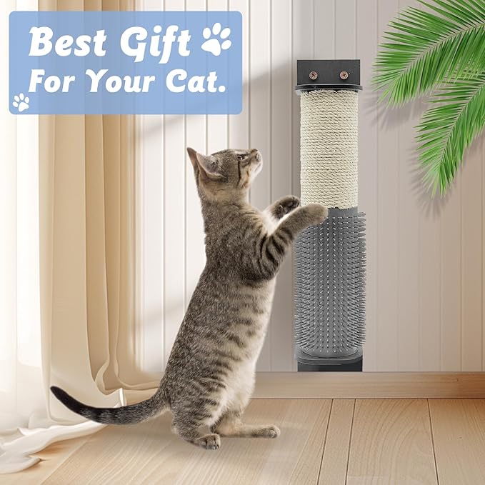 VCEPJH 2 Pack Cat Scratching Post Wall Mounted, 11.8 in Cage Mount Cat Scratcher with Self Groomer and Massager Sisal Crate Climbing Post for Indoor Kitten