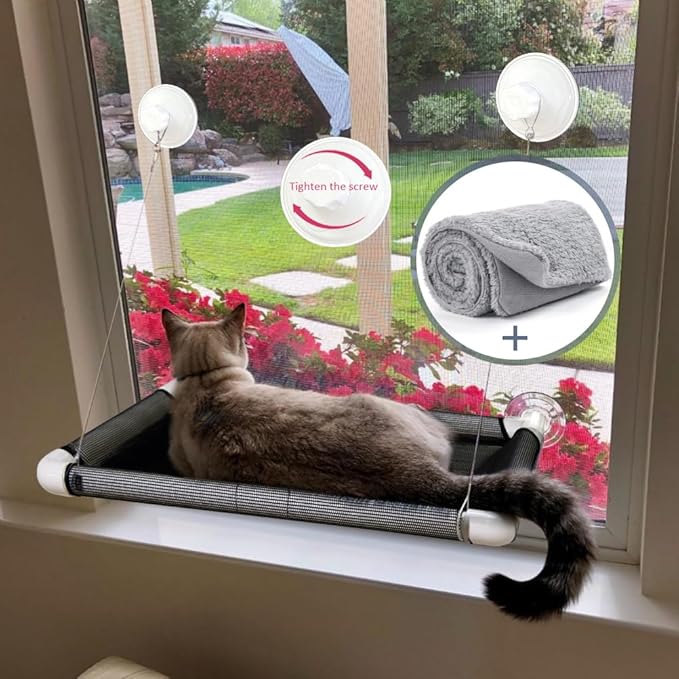 Lcybem Cat Window Perch - Cat Hammocks for Window with Plush Pad, Space Saving Cat Bed, Pet Resting Seat Safety Holds Two Large Cats, Providing All Around 360° Sunbathe for Indoor