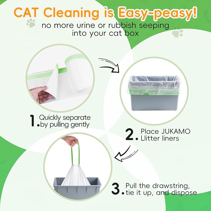 60 Pack Cat Litter Box Liners for Meo Want SC01, MW-SC02, MW-LR01, Extra Thick Drawstring Heavy Duty Leak-proof Disposable Smart Self-Cleaning Litter Box Robot Waste Drawer Trash Bags 18" x 12.6"
