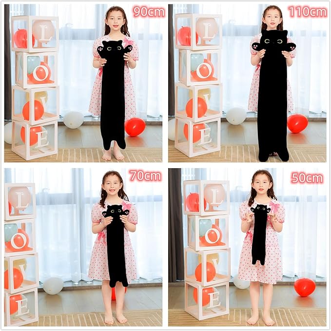 59inch Black Cat Plush Toy Soft Long Cat Pillow Plushies Doll Stuffed Animal Plush Body Pillow Black Sesame Meowchi Sofa Throw Pillow Decoration Gift for Kids Girl, 150cm/59inch