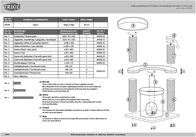 TRIXIE Nayra Cat Scratching Post 32.7 Inch - with Jute-Wrapped Post and Large Condo & Dangling Cat Toy - in Greige-Brown