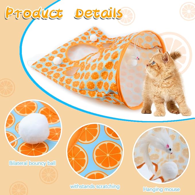 2 Pcs Cat Tunnels for Indoor Cats - S Type Foldable Cat Spiral Tunnel Toy, Decompression Interactive Self-Play Cat Hunting Spiral Tunnel Cat Drill Bag with Plush Ball Cat Toys