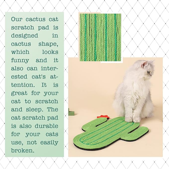 Cat Scratcher Mat, Natural Sisal Cat Scratch Mats, Horizontal Cat Floor Scratching Pad Rug, Protect Carpets and Sofas,Scratching Pads for Indoor Cats(Cactus)
