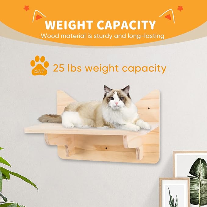 Cat Wall Shelves, Furniture Set, Shelves and Perches for Wall, Climbing Shelf Playground Scratching Post with 3 Steps Indoor Mounted Condos House