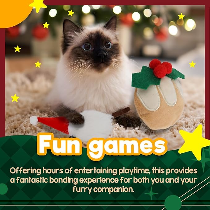 ALL FOR PAWS Christmas Cat Toys with Catnip, Bite-Resistant Teething Toy for Indoor Cats Exercise, Interactive Cat Mouse Toy