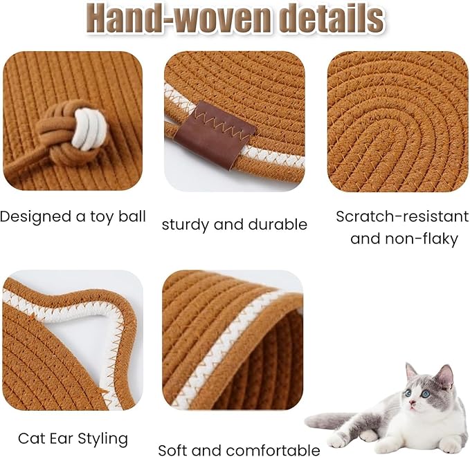Celery Pets Dual Scratching Pad,Natural Cotton Rope Cat Scratching Pad Mat,Hand-Woven Without Debris Scratching Pads,Pets Dual Scratching Pad with Cat Toy(Caramel,17in)