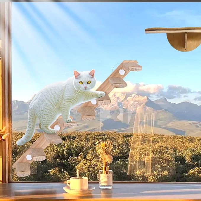 Cat Window Steps, Cat Window Ladder with 8 Steps, Cat Window Shelf for Cat Window Crawling, Indoor Cat Stairs for Window Pack of 2