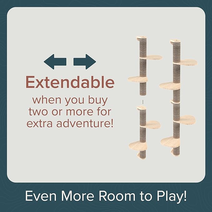 Ascentials - Sunrise Steps - Wall Post w/Climbing Corrugate Shelves, Extendable w/Modern Design, Scratching Surface & Natural Materials