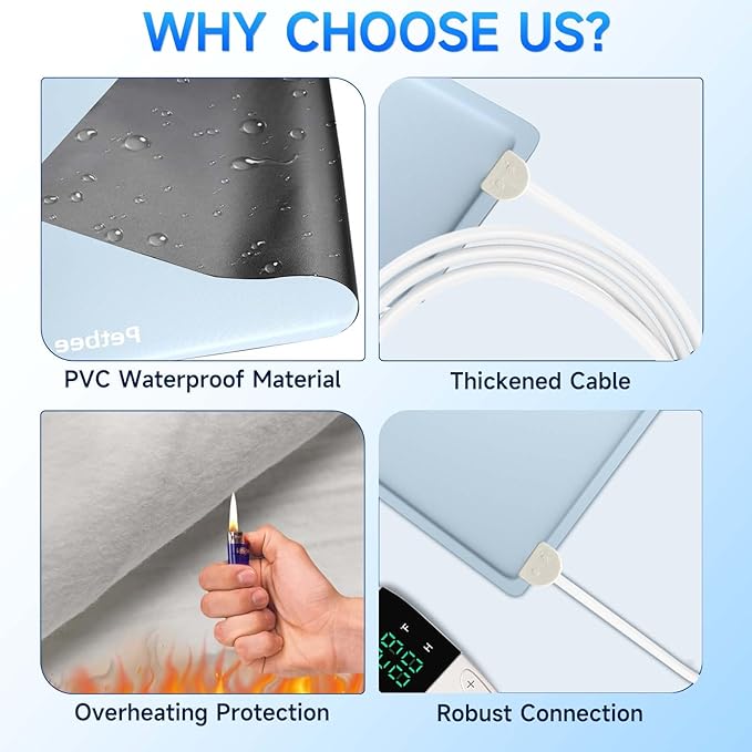 Pet Heating Pad, Dog Heating Pad, Waterproof Adjustable Temperature Indoor Cat Heating Pad with Timer, 86℉-140℉ Easy to Clean Heating Pad, Cloth Cover Included - 13.77" x 19.68" Small