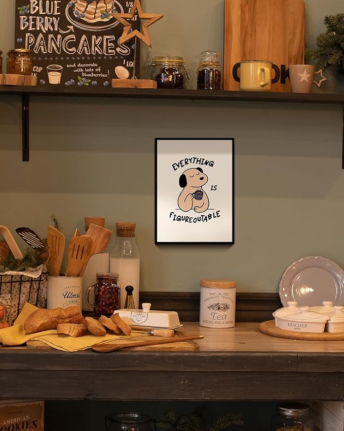 12"x16" Cozy Cute Motivational Framed Canvas Inspirational Wall Art, Uplifting “Everything Is Figureoutable” Wall Decor, Positive Quote Dog Coffee Modern Artwork Home Office Decor